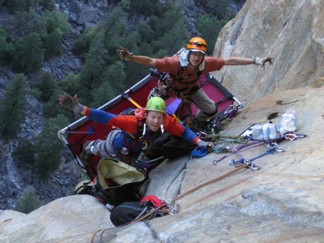 We planed on 2 days, but expected 3. Bob and Jesiah camping out on “Puke Ledge”.
